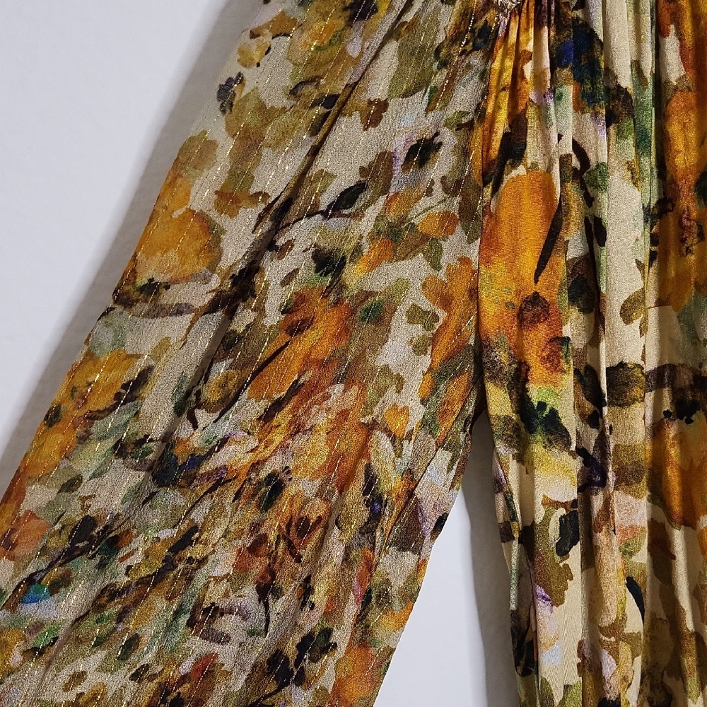 Anthropologie Floral Sequin Blouse in Gold and Cream - Picture 9 of 12
